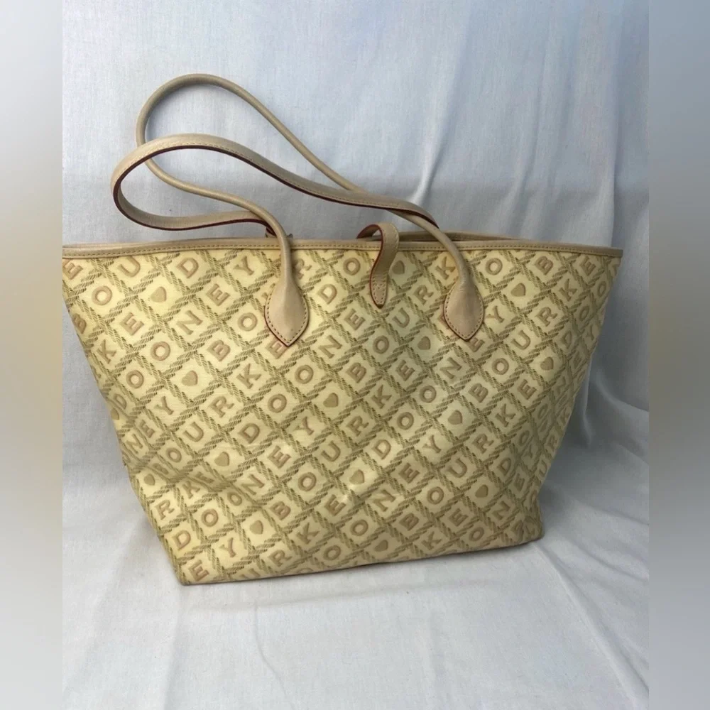 Dooney & Bourke Beige Monogram Tote Canvas Leather Trim Shoulder Bag Large - Picture 7 of 7